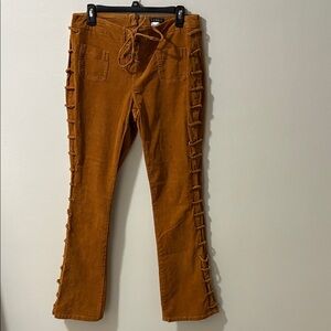 VENUS Brown Lace-Up Flare Corduroy Pants